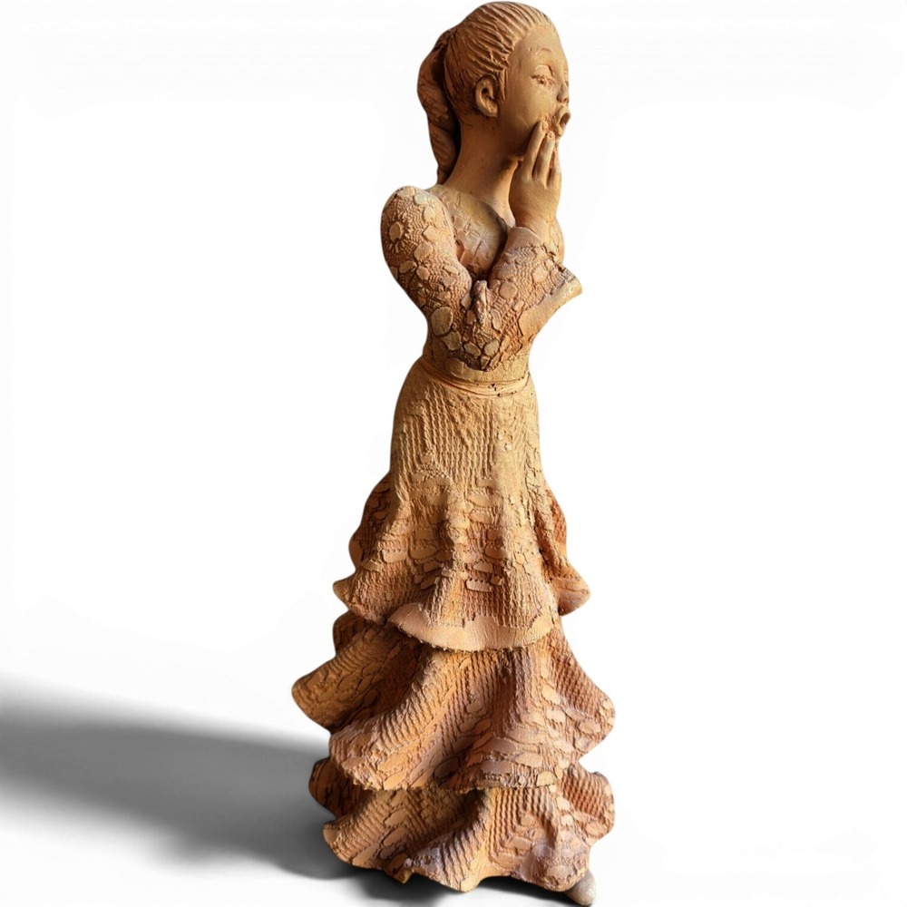 Vintage Terracotta Woman Sculpture Signed Flamenco Dress Studio Pottery MCM 15"